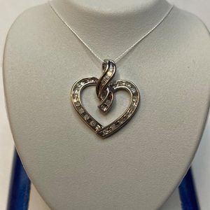 White Gold Channel-Set Diamond Heart Pendant with Baguette Twist Bail