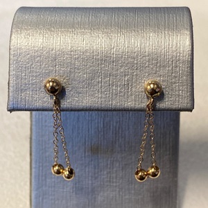  14K Yellow Gold Triple Ball Chain Dangle Stud Earrings – 0.50g Minimalist Elega