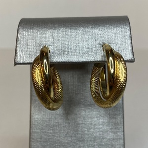  14K Yellow Gold Twisted Double Hoop Earrings – 2.40g Textured & Polished Design