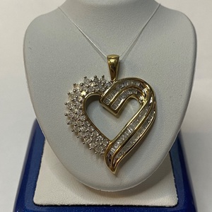  Sparkling Diamond Heart Pendant – Round & Baguette Mix