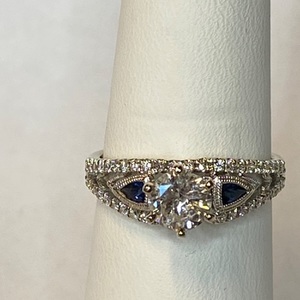  Vintage Diamond & Sapphire Trillion Accent Ring