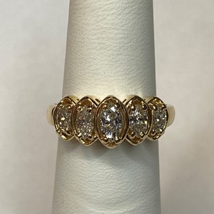  Five-Stone Marquise Diamond Ring Gold Halo Design