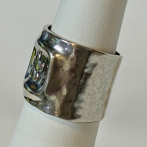  Sterling Silver Wide-Band Flower Stamped Ring