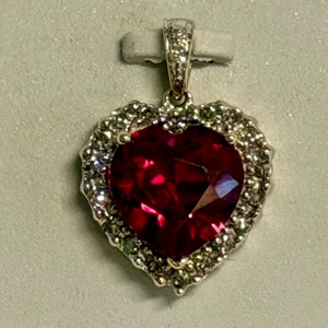  Red Mystic Topaz Heart Pendant in Two-Tone Gold with Diamond Halo